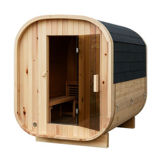 Queenstown Outdoor Sauna, dual-bench Nordic barrel sauna